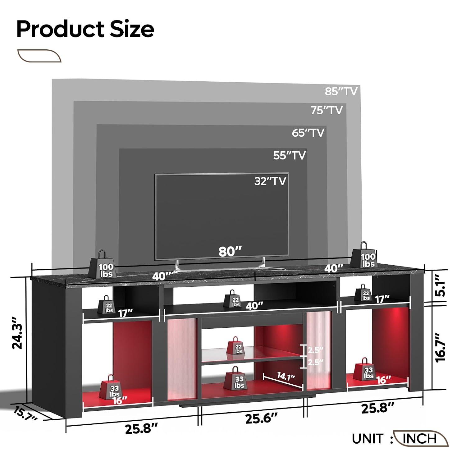 Gaming Console Tv Stand - Szafka RTV 80 cali, centrum rozrywki,