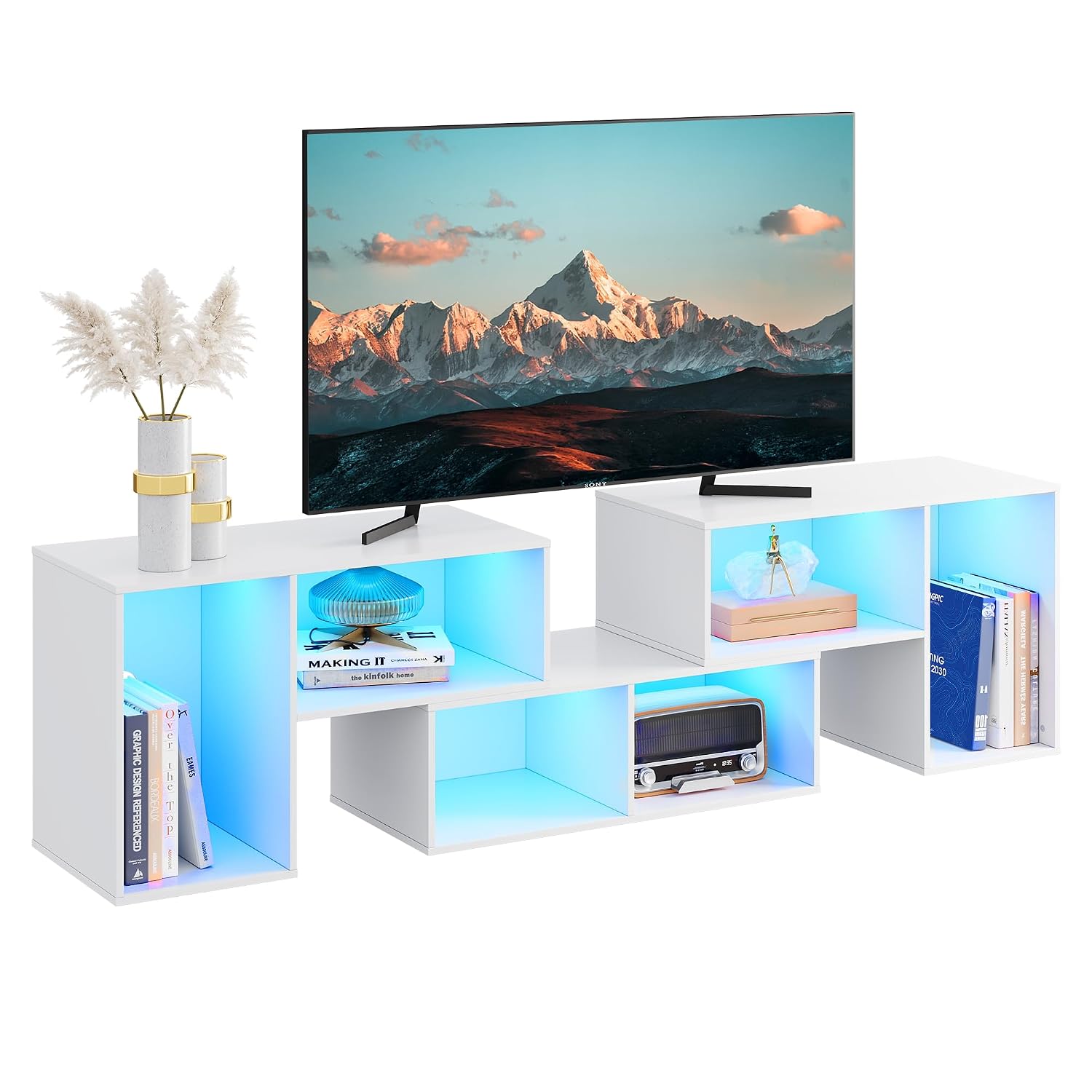 Gaming Console Tv Stand - Rozkładana szafka RTV z paskiem LED,